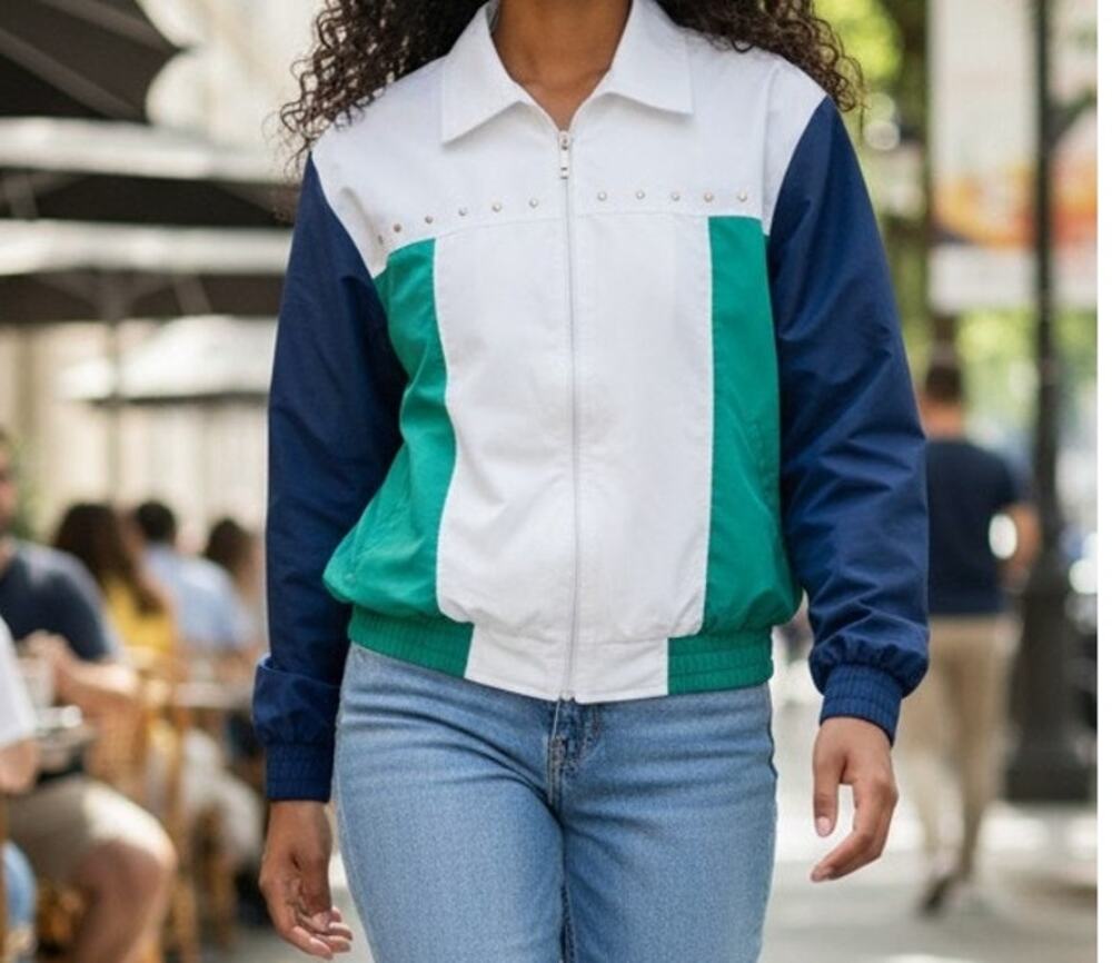Alfred Dunner Women's Jacket Size 12 Full Zip Lightweight Blue White Green